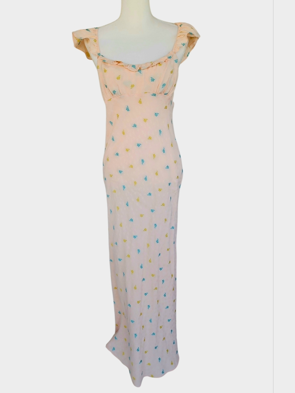 Anthropologie Pale Pink Floral Ruffle Strap Maxi Dress - Picture 3 of 13